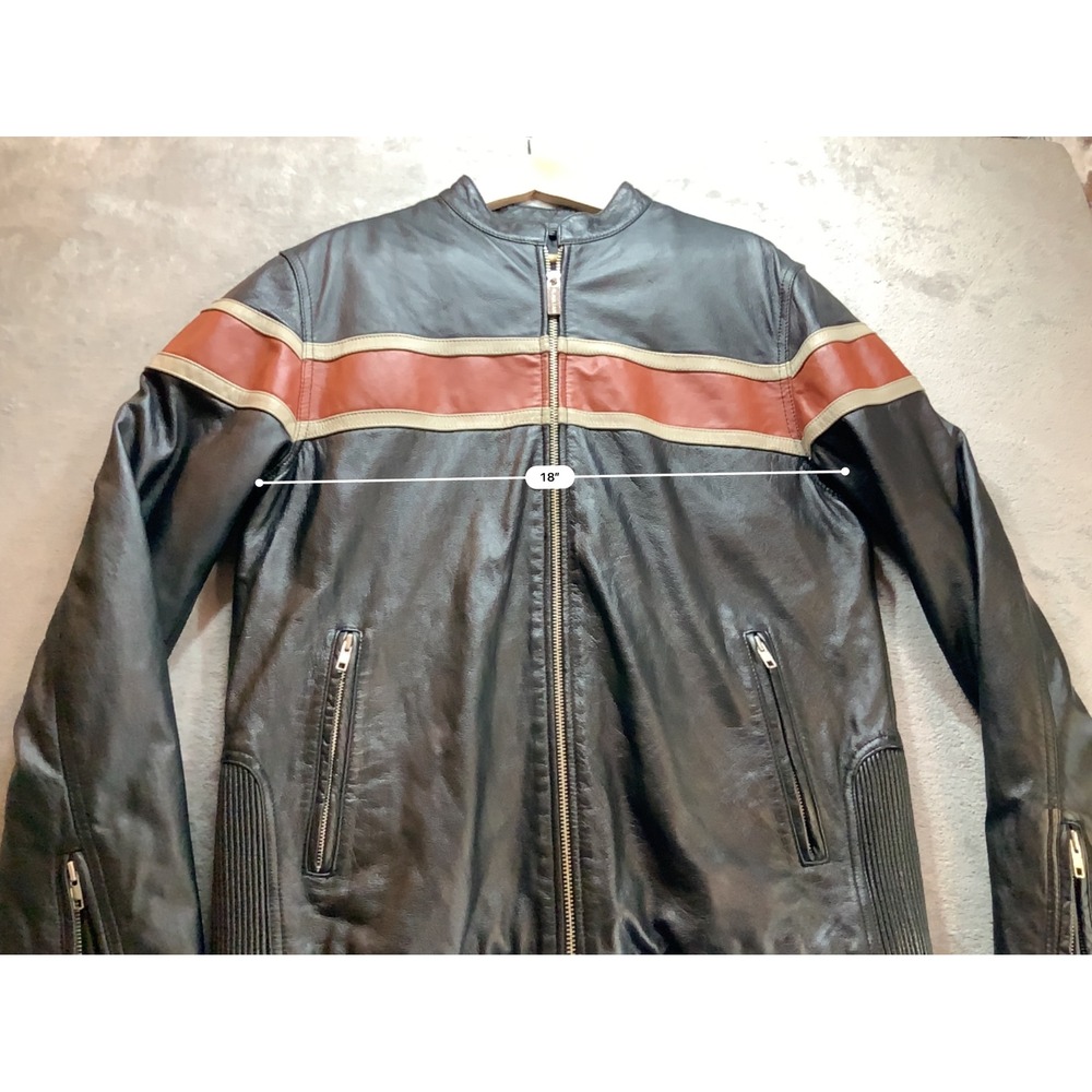 Wilsons Leather M Julian Mens Vintage Black Moto Cafe Racer Jacket Striped Med - Picture 6 of 13